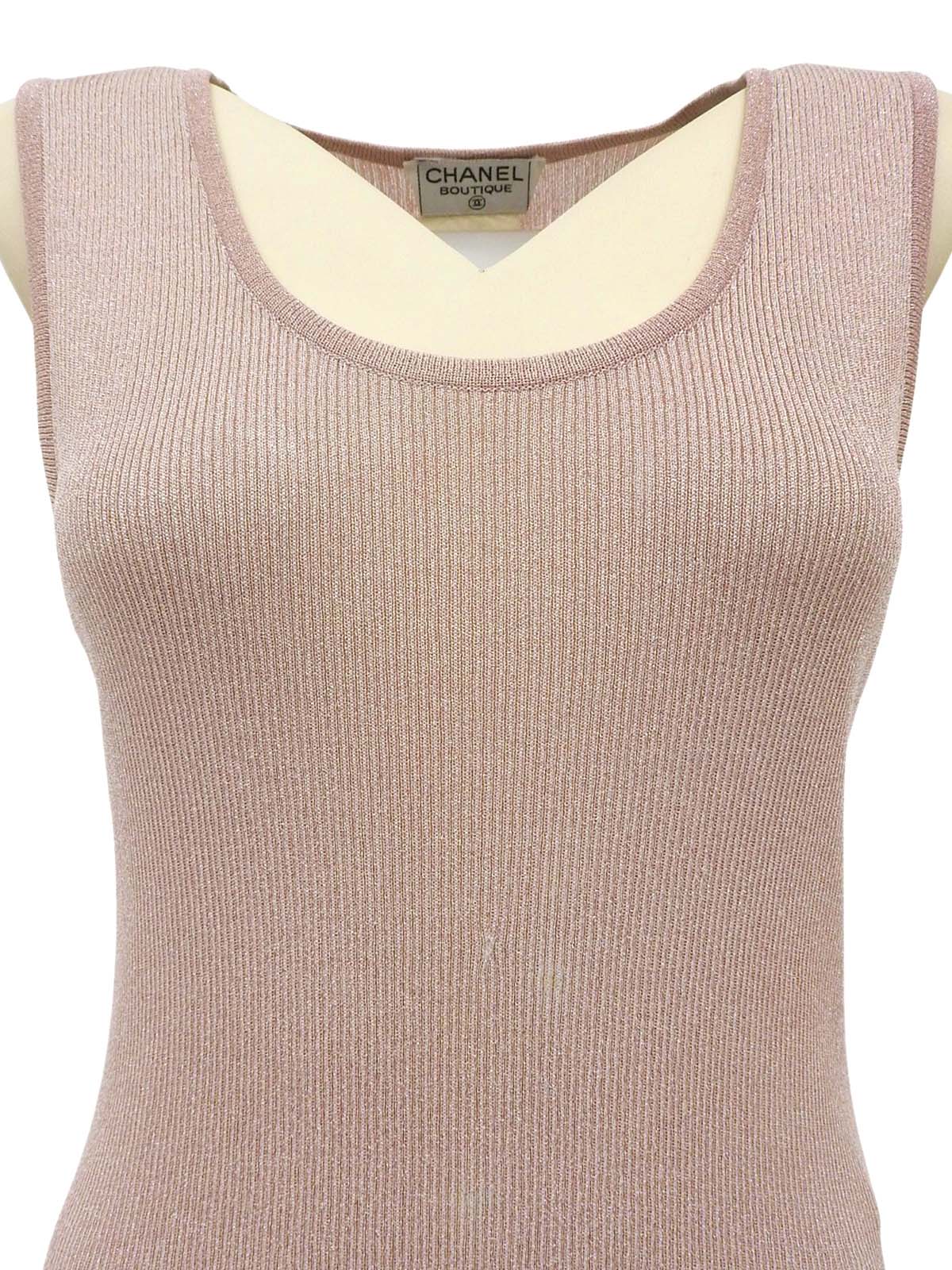 Pink sleeveless knit top with embroidered CC logo