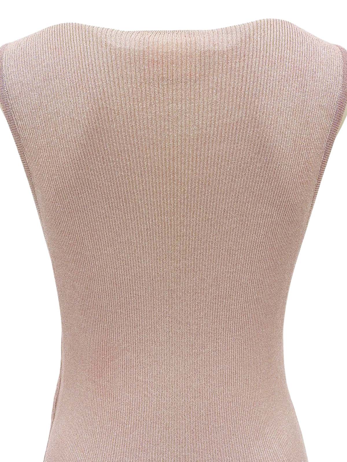 ラメCCマーク刺繍ノースリーブニットトップス ピンク