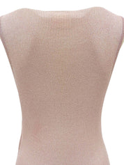 ラメCCマーク刺繍ノースリーブニットトップス ピンク