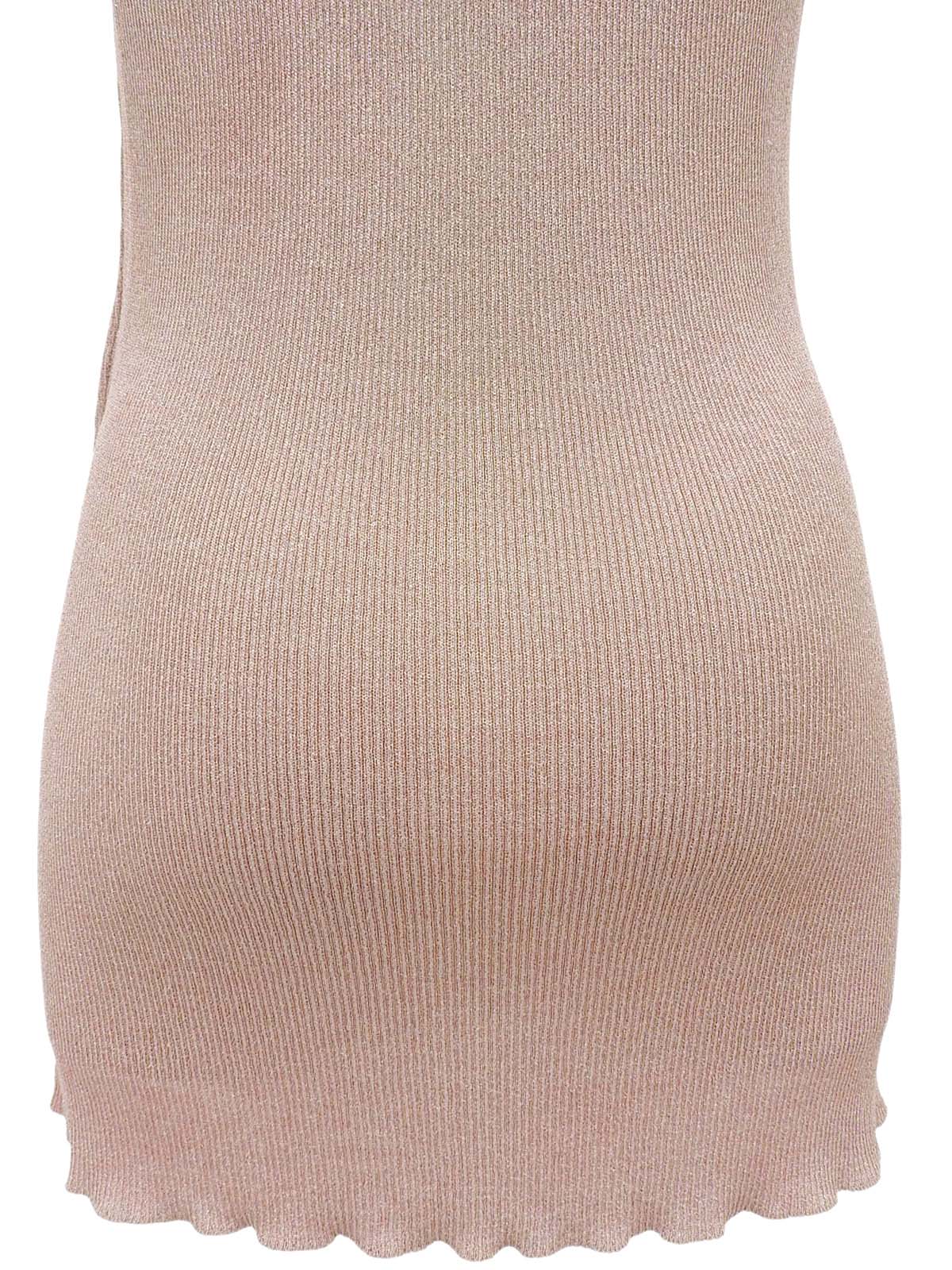 ラメCCマーク刺繍ノースリーブニットトップス ピンク