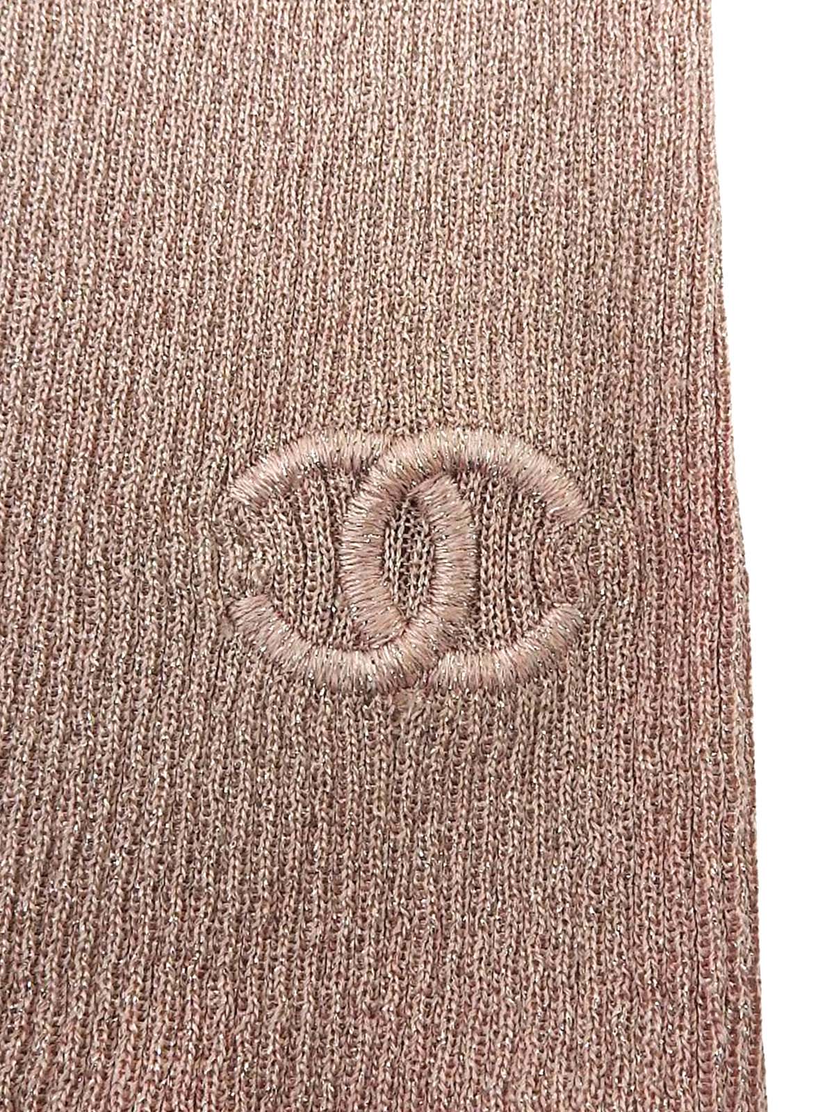 ラメCCマーク刺繍ノースリーブニットトップス ピンク