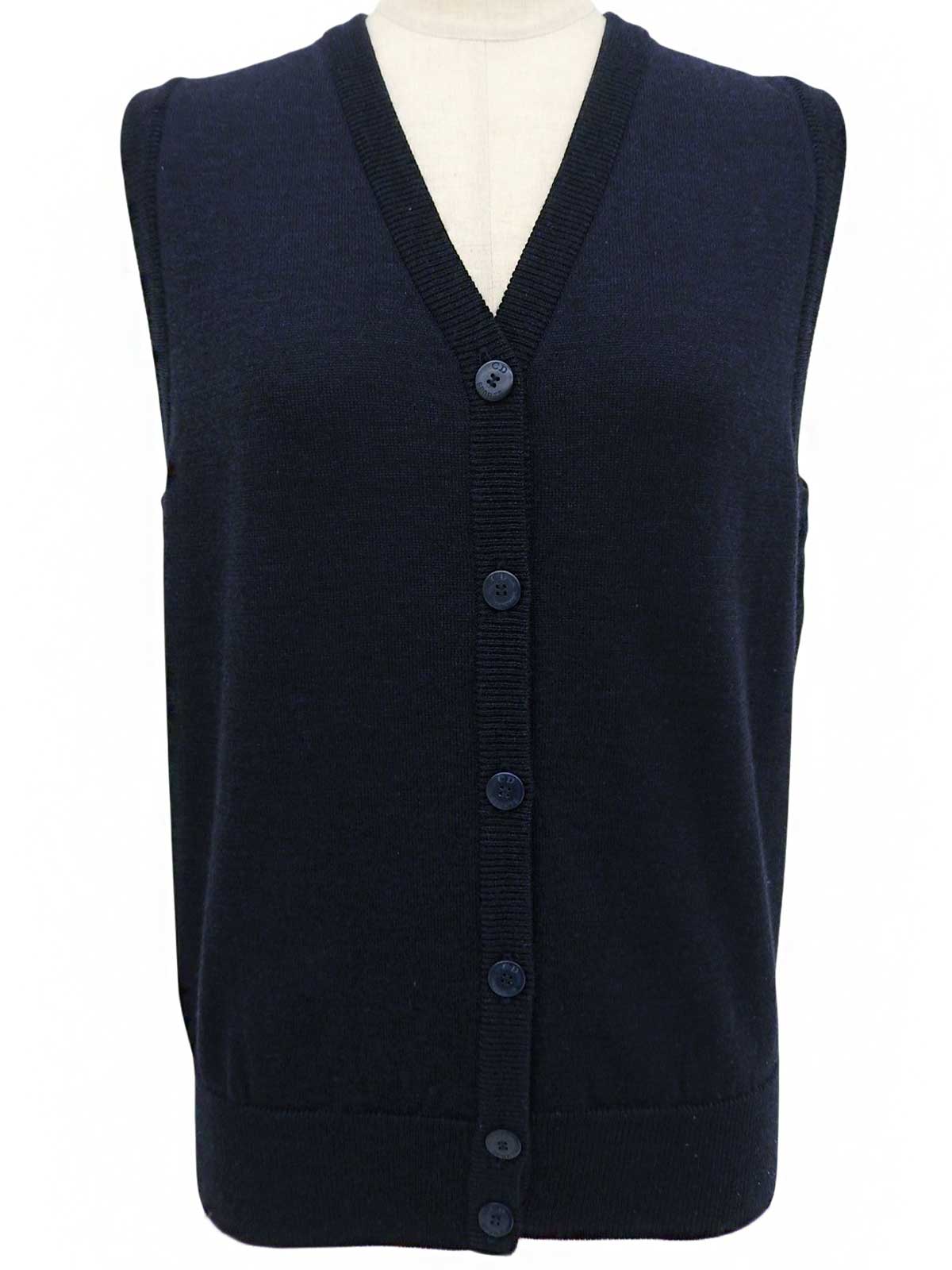 ウールバックロゴ刺繍ニットベスト　ネイビー