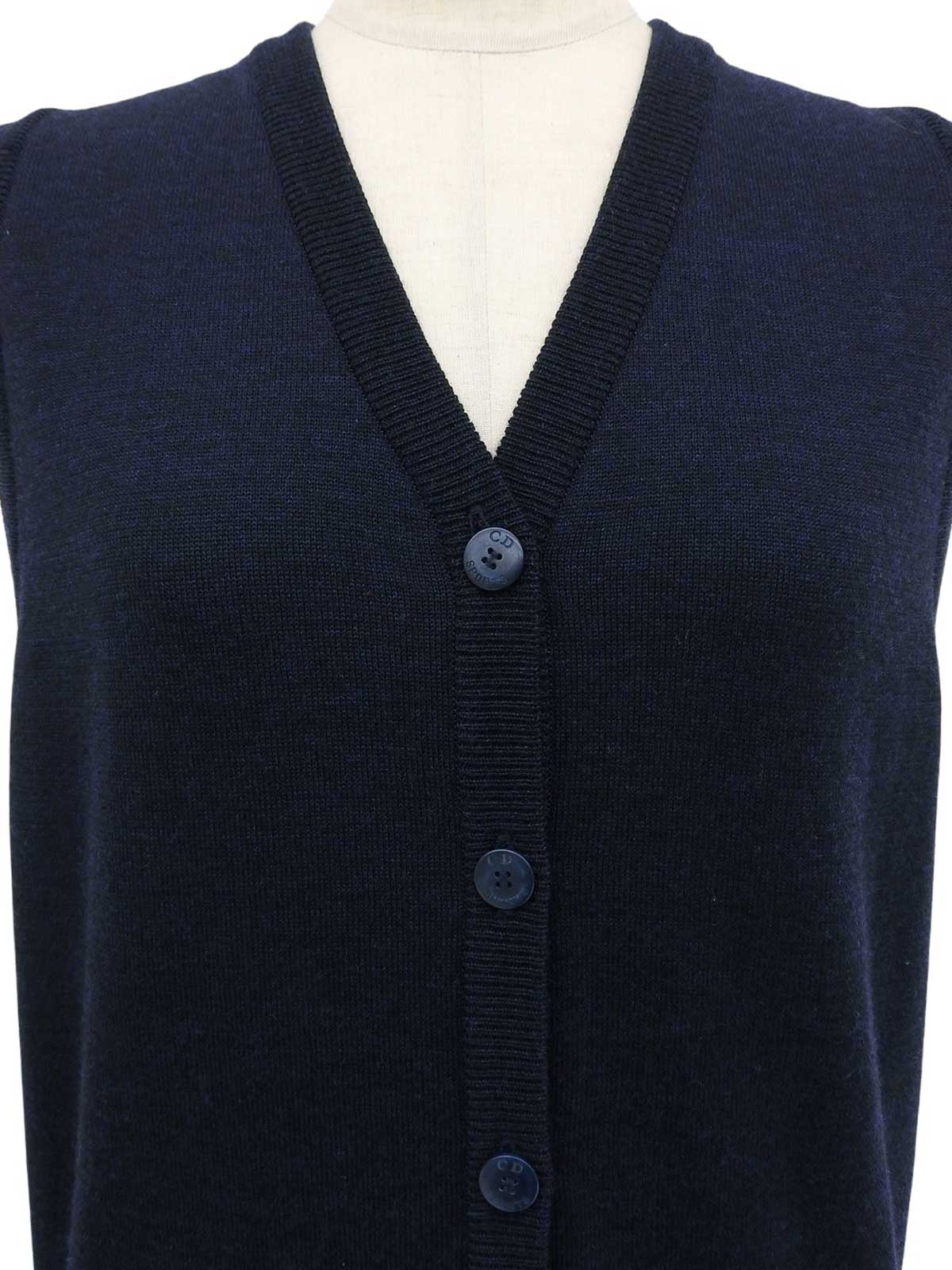 ウールバックロゴ刺繍ニットベスト　ネイビー