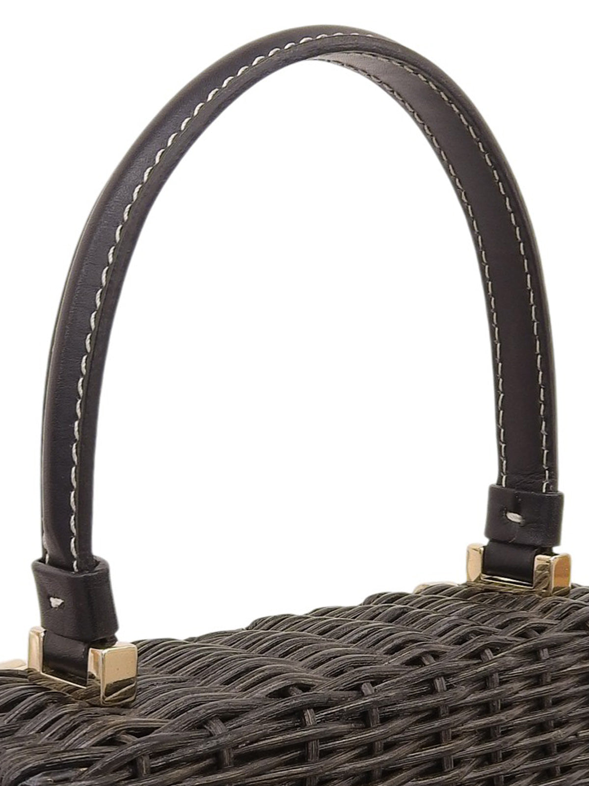 Straw Logo Plate Handbag Black