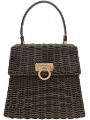 ストローロゴプレートハンドバッグ ブラック