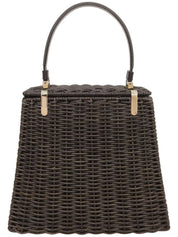 Straw Logo Plate Handbag Black