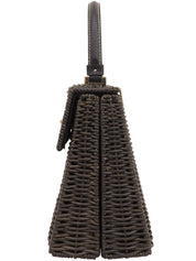 Straw Logo Plate Handbag Black