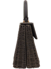 Straw Logo Plate Handbag Black