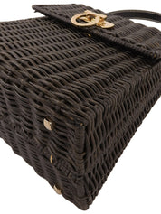 ストローロゴプレートハンドバッグ ブラック