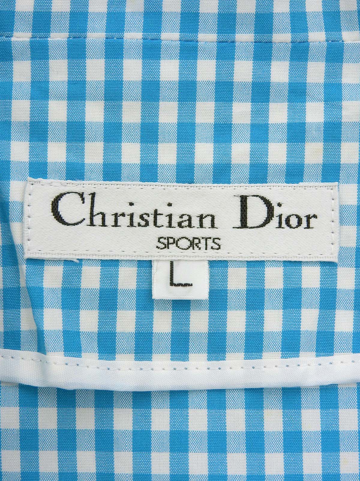 ギンガムチェックパターンロゴ刺繍オールインワン #L ブルー/ホワイト