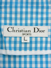 ギンガムチェックパターンロゴ刺繍オールインワン #L ブルー/ホワイト