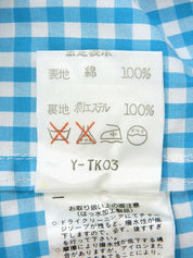 ギンガムチェックパターンロゴ刺繍オールインワン ブルー/ホワイト