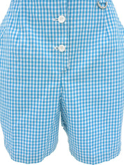 ギンガムチェックパターンロゴ刺繍オールインワン ブルー/ホワイト