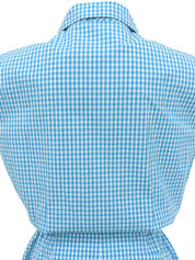 ギンガムチェックパターンロゴ刺繍オールインワン ブルー/ホワイト