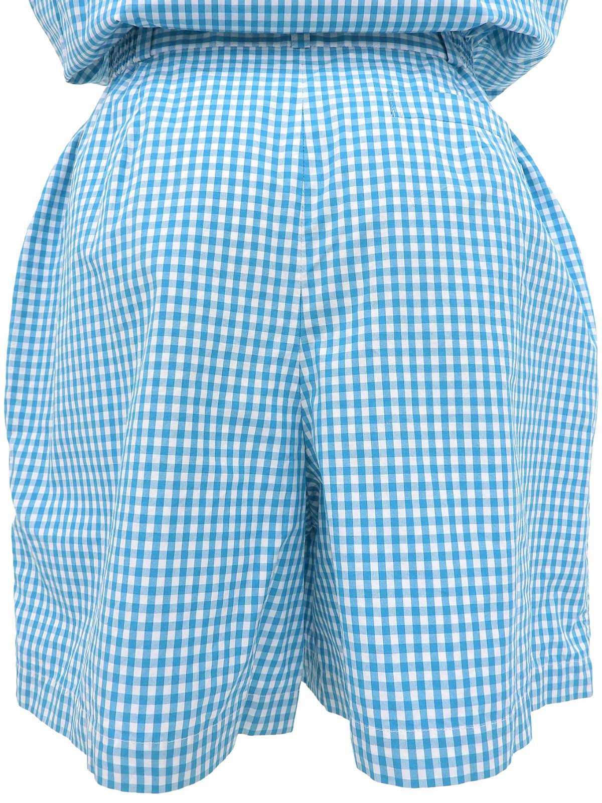 ギンガムチェックパターンロゴ刺繍オールインワン ブルー/ホワイト