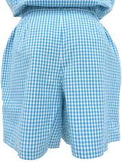 ギンガムチェックパターンロゴ刺繍オールインワン ブルー/ホワイト