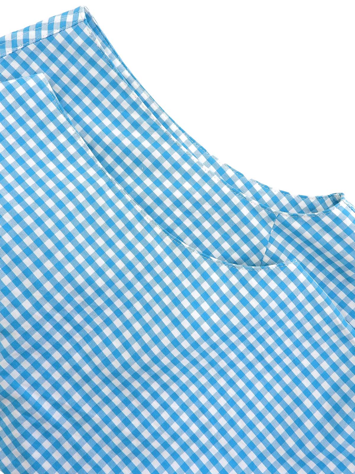 ギンガムチェックパターンロゴ刺繍オールインワン ブルー/ホワイト