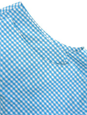 ギンガムチェックパターンロゴ刺繍オールインワン ブルー/ホワイト