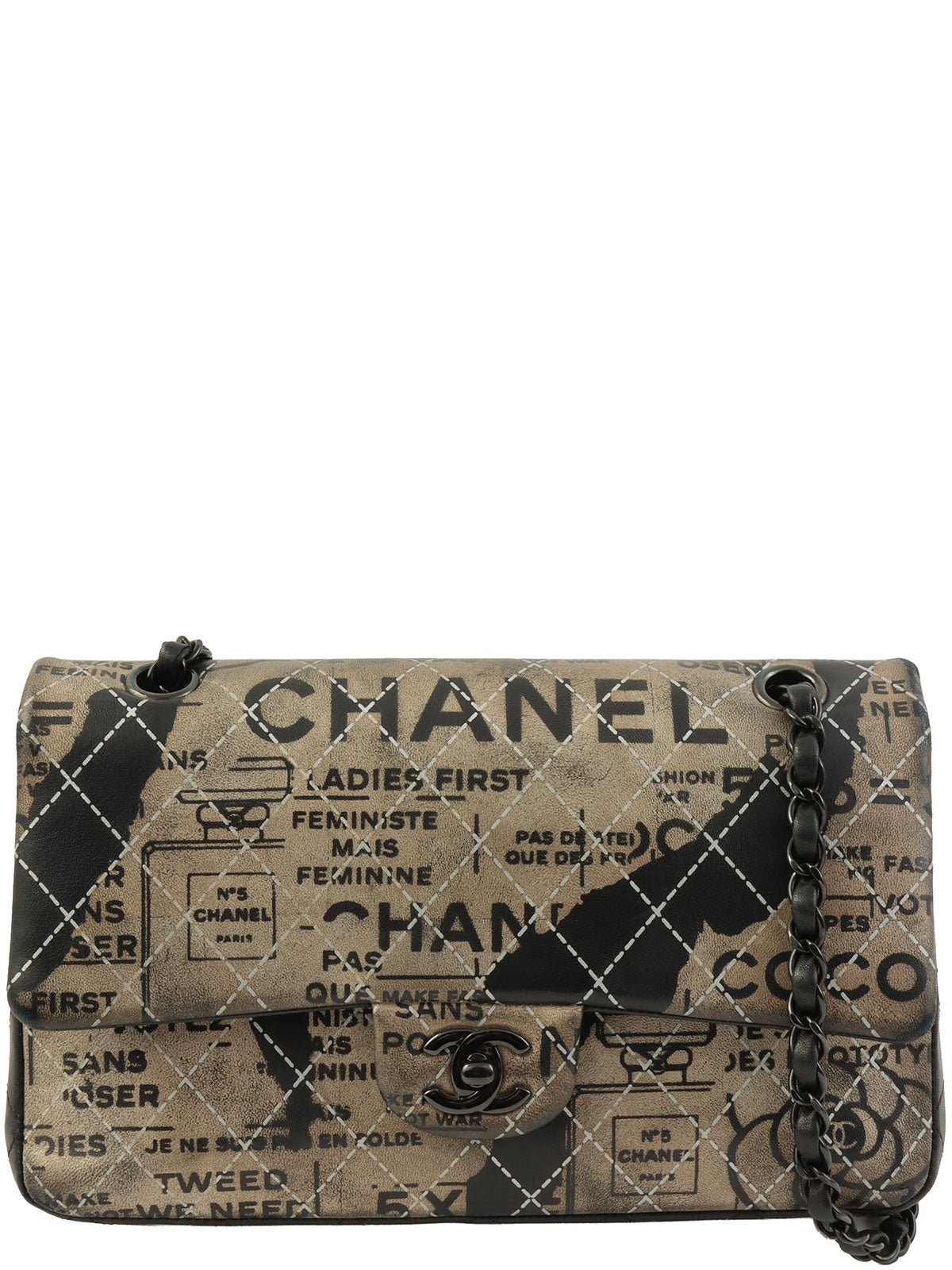 2015 Newspaper Classic Flap Chain Bag in Black