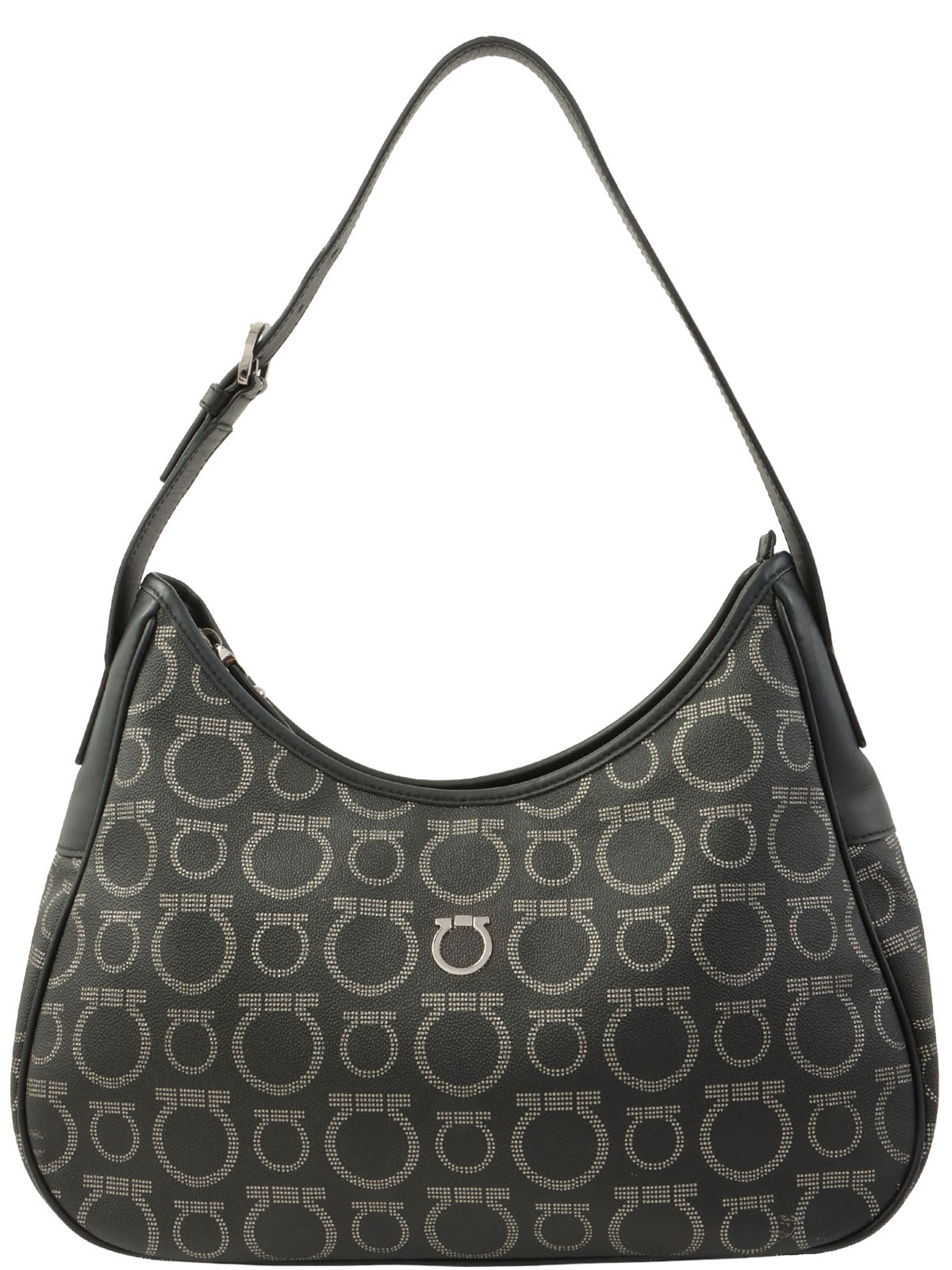 Gancini Pattern Shoulder Bag in Black