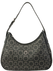 Gancini Pattern Shoulder Bag in Black