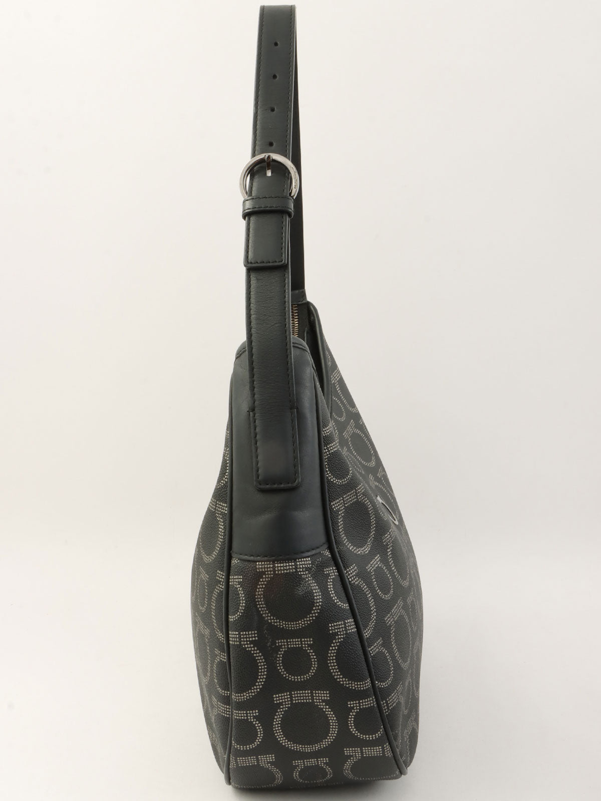 Gancini Pattern Shoulder Bag in Black