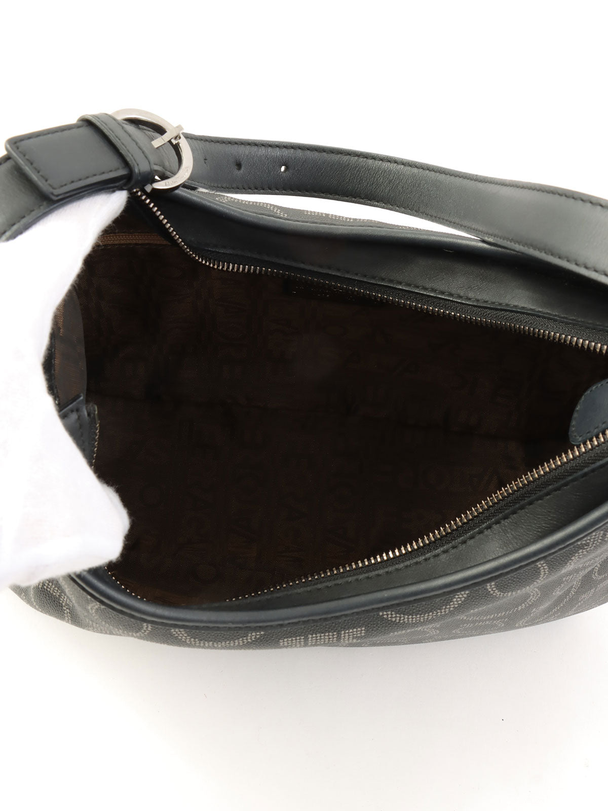 Gancini Pattern Shoulder Bag in Black