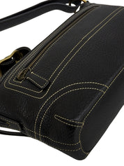 Logo Embossed Side Lace-Up One-Shoulder Bag in Black