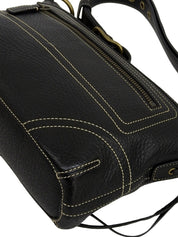 Logo Embossed Side Lace-Up One-Shoulder Bag in Black