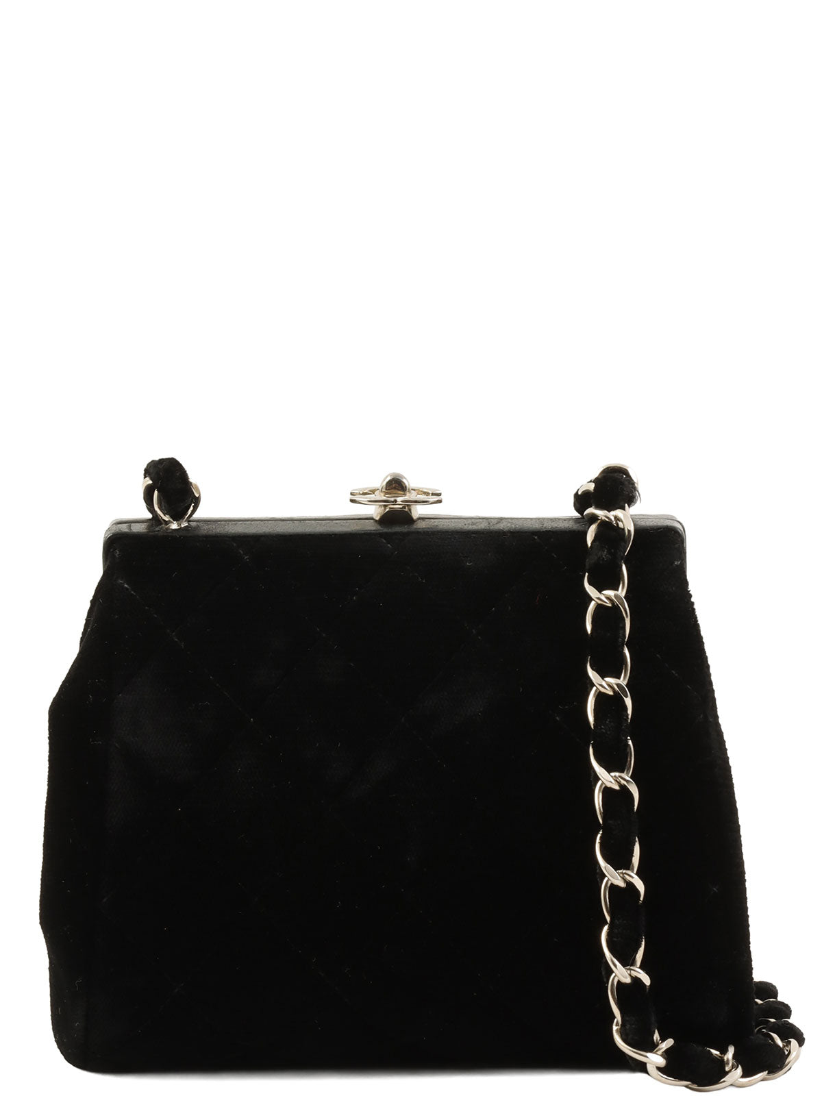 1997 velour clasp chain shoulder bag in black