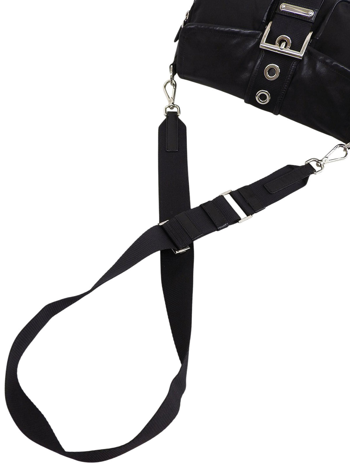 Nylon and leather combination logo plate shoulder bag in black