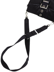 Nylon and leather combination logo plate shoulder bag in black