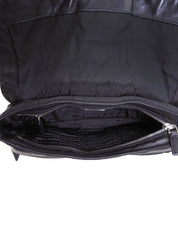 Nylon and leather combination logo plate shoulder bag in black