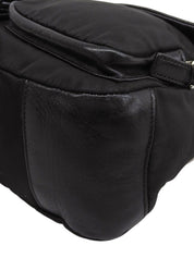 Nylon and leather combination logo plate shoulder bag in black