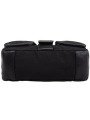 Nylon and leather combination logo plate shoulder bag in black