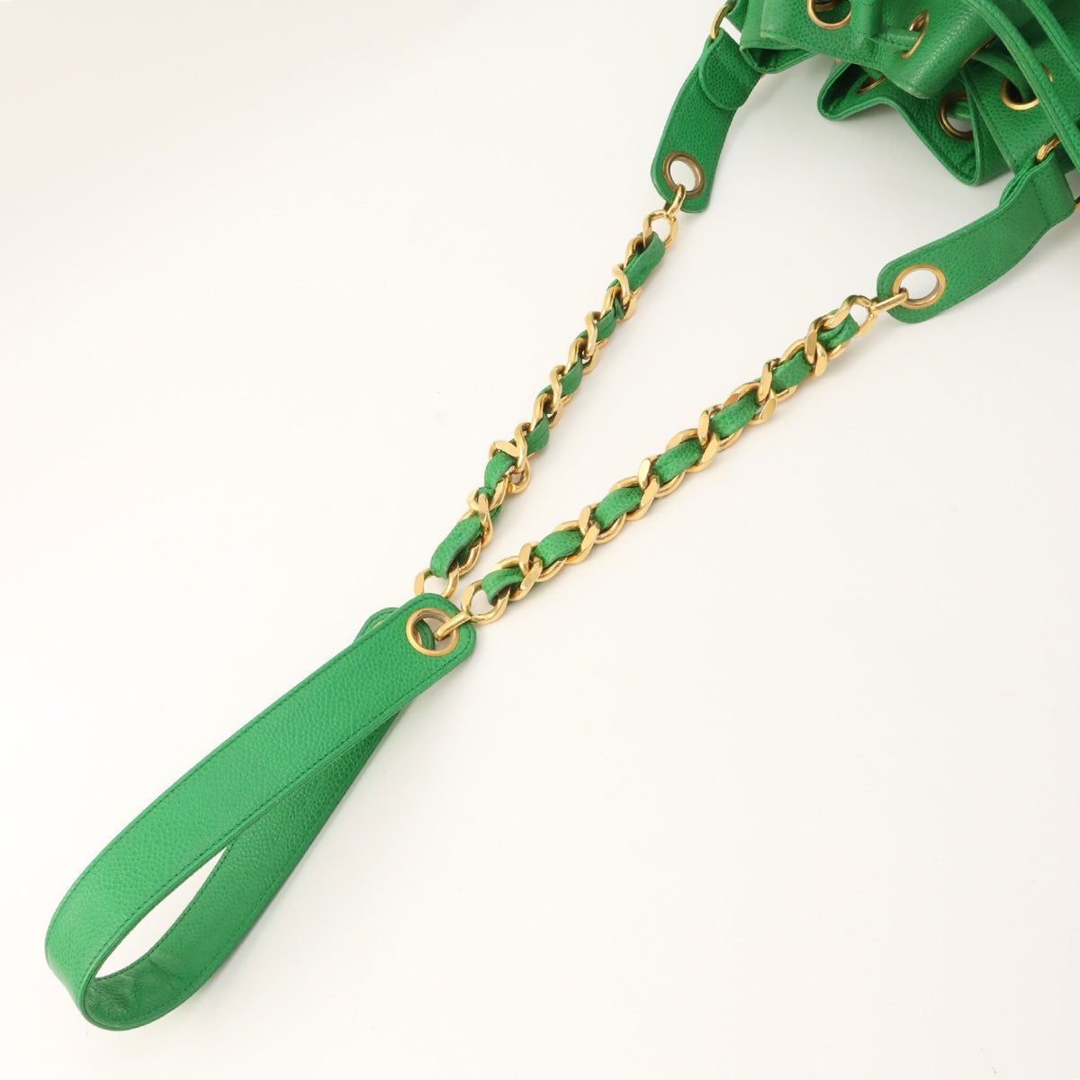 Circa 1992 Caviar Skin CC Mark Stitch Drawstring Shoulder Bag Green