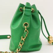Circa 1992 Caviar Skin CC Mark Stitch Drawstring Shoulder Bag Green