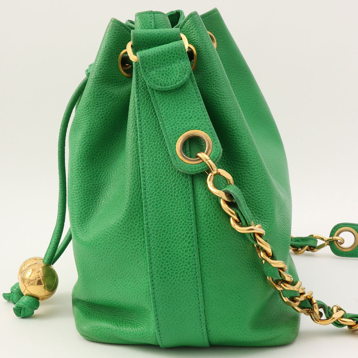 Circa 1992 Caviar Skin CC Mark Stitch Drawstring Shoulder Bag Green