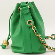 Circa 1992 Caviar Skin CC Mark Stitch Drawstring Shoulder Bag Green