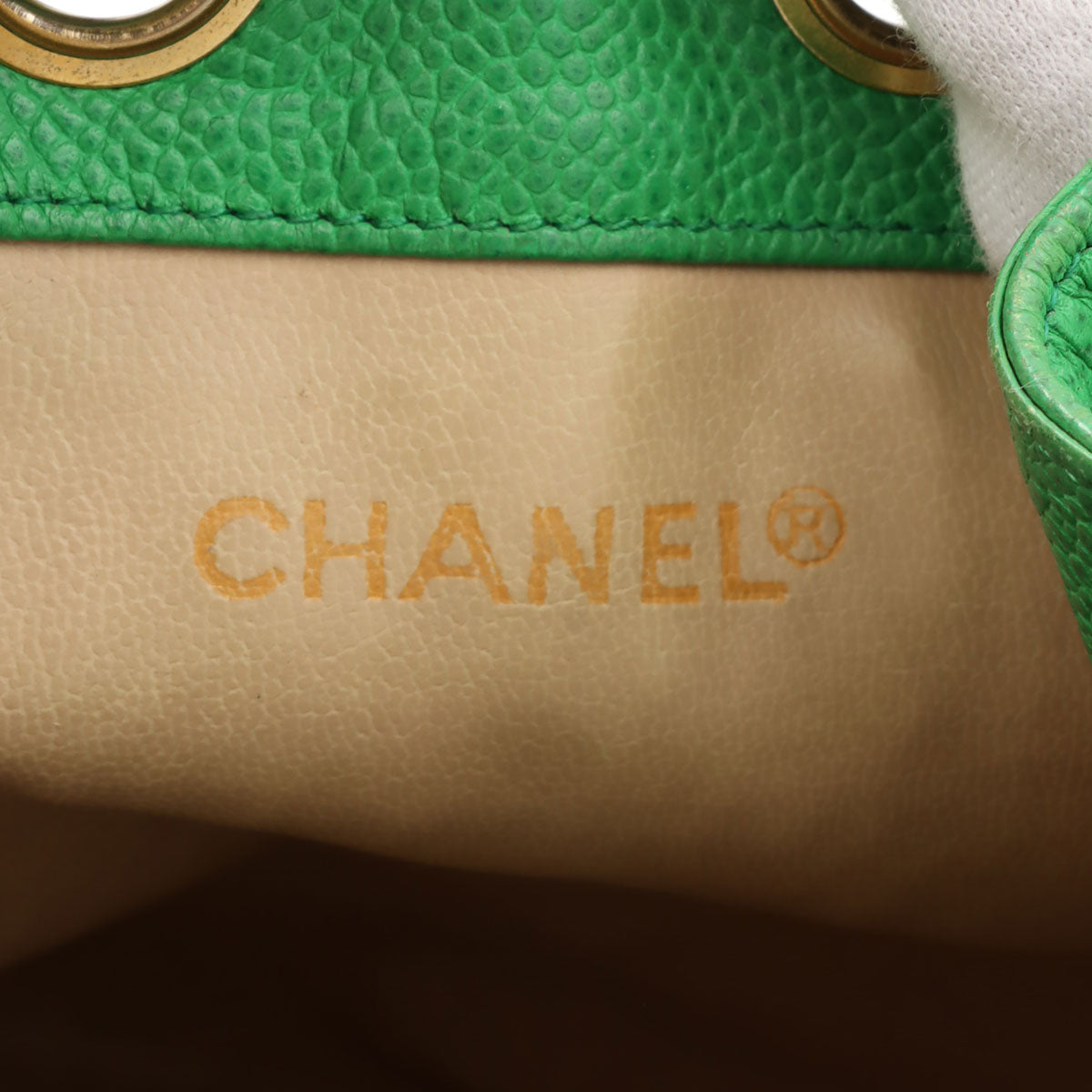 Circa 1992 Caviar Skin CC Mark Stitch Drawstring Shoulder Bag Green