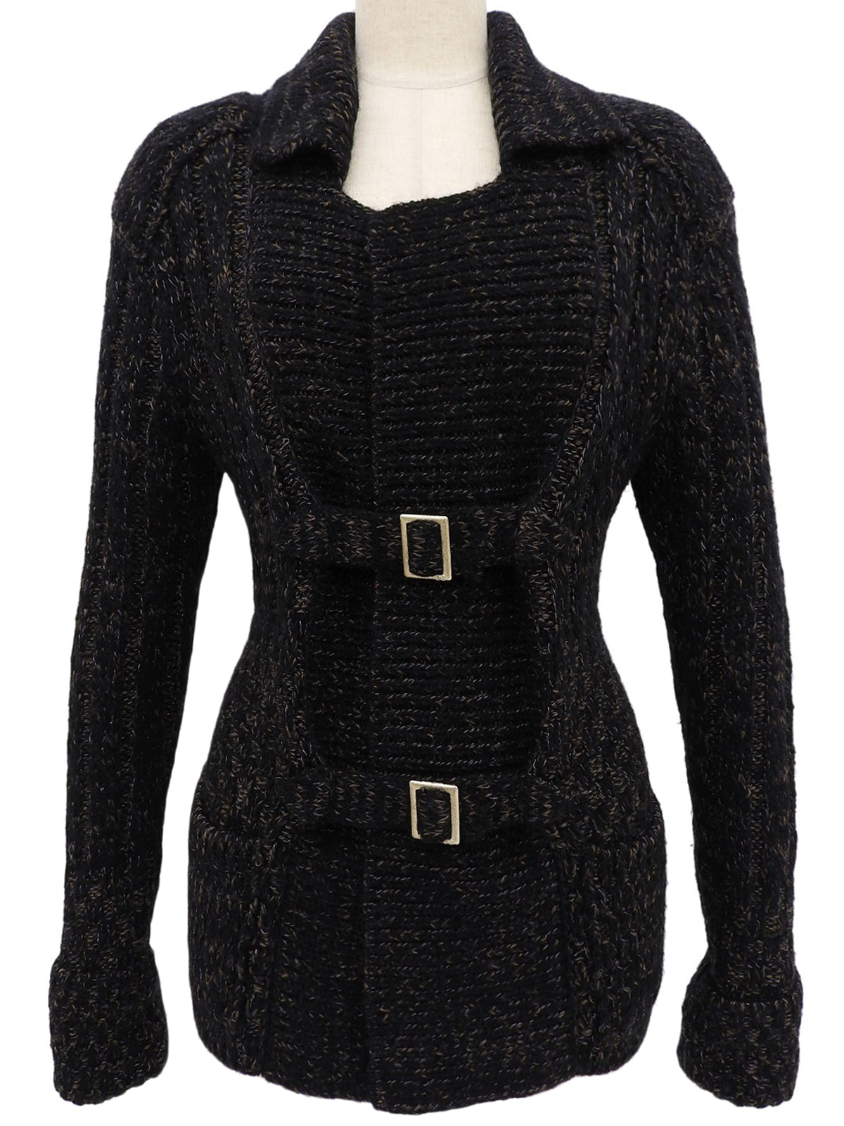 2009年製 カシミアベルトデザインニットカーディガン ブラック/マルチ