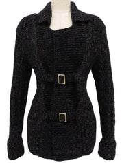 2009年製 カシミアベルトデザインニットカーディガン ブラック/マルチ