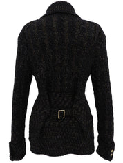 2009年製 カシミヤベルトデザインニットカーディガン ブラック/マルチ