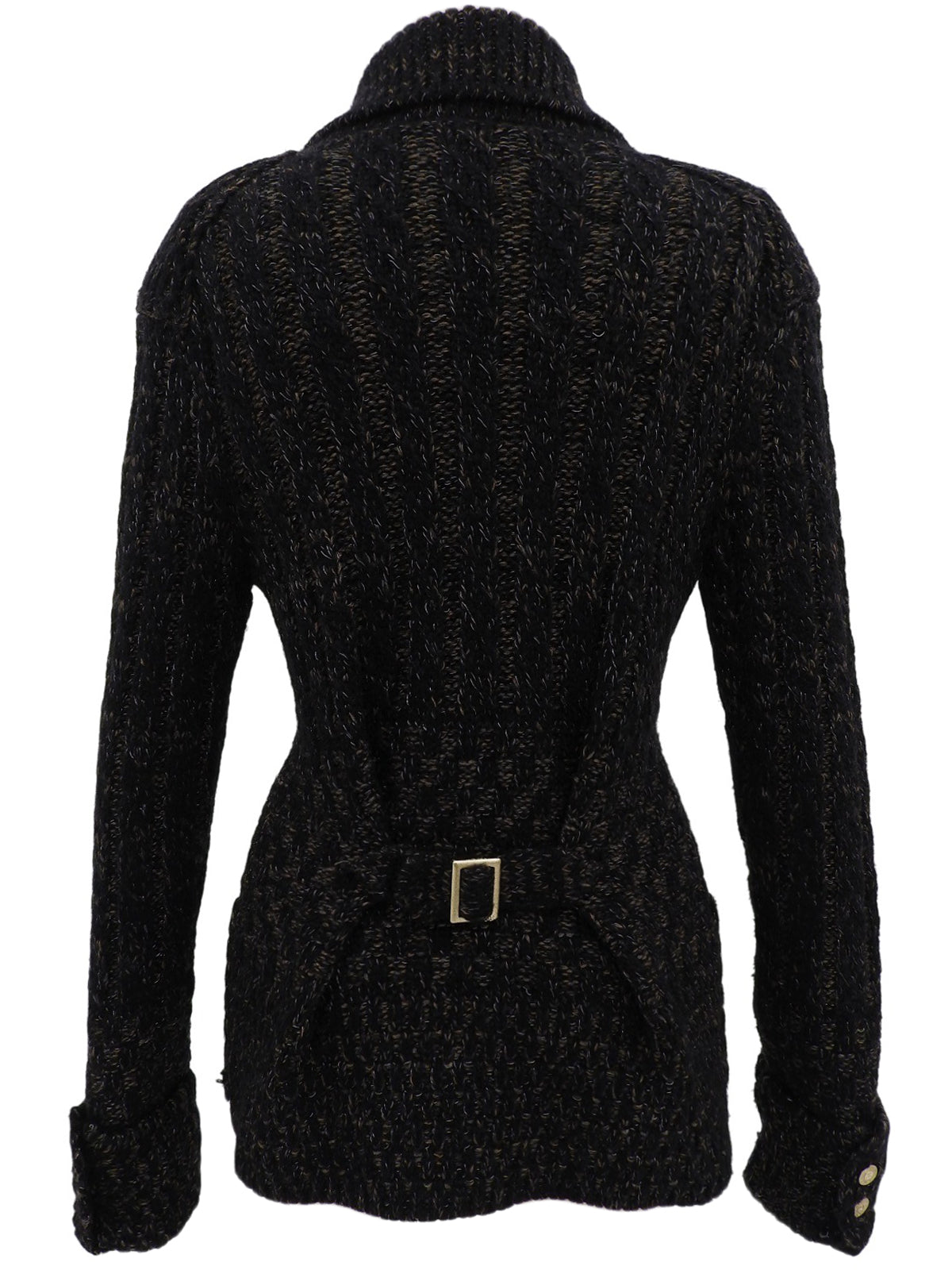 2009年製 カシミアベルトデザインニットカーディガン ブラック/マルチ