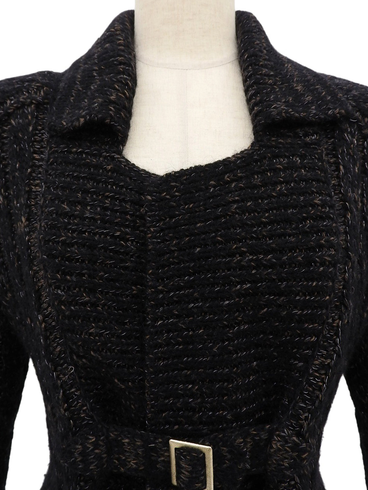 2009年製 カシミヤベルトデザインニットカーディガン ブラック/マルチ