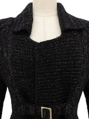 2009年製 カシミアベルトデザインニットカーディガン ブラック/マルチ