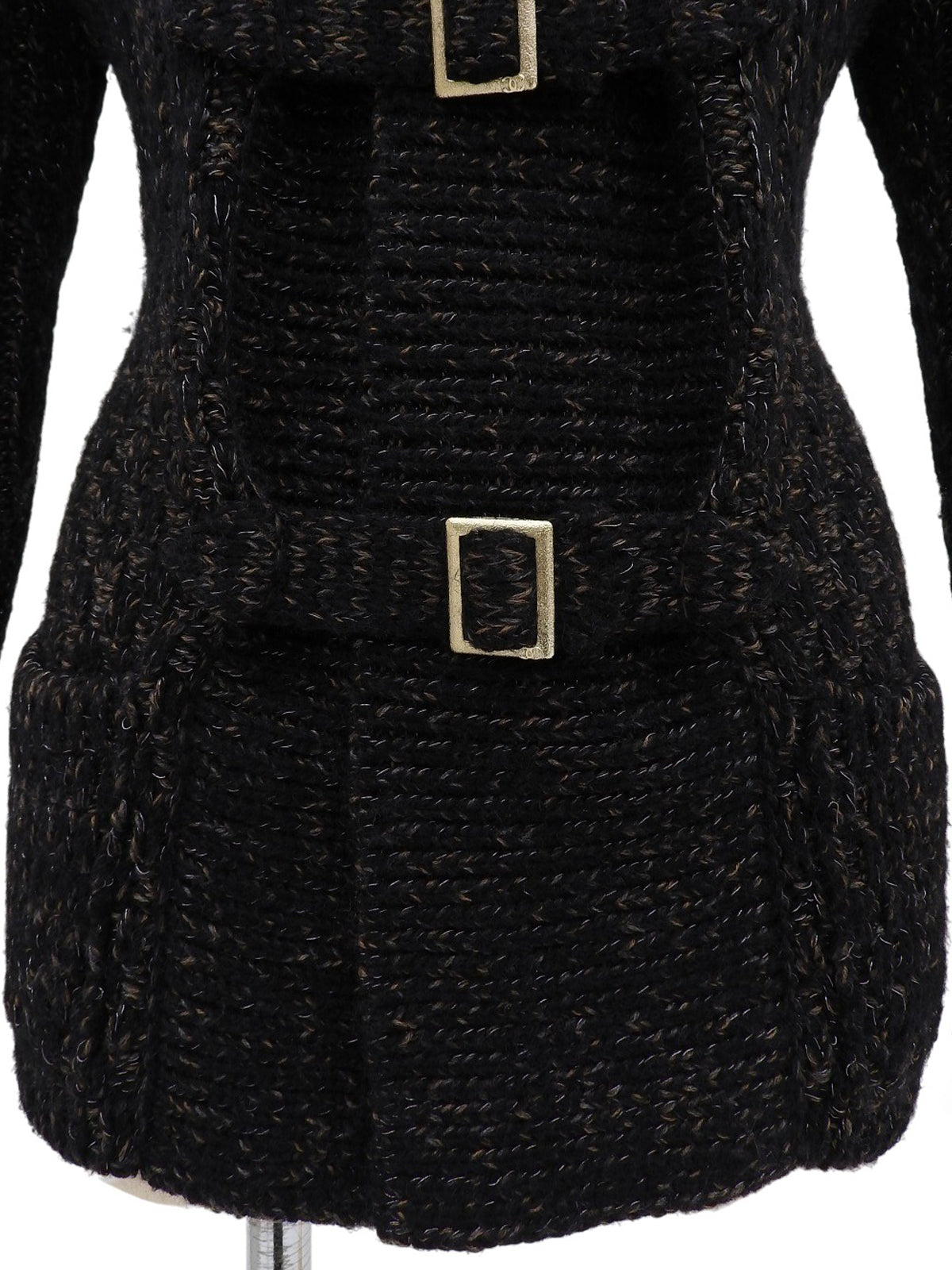 2009年製 カシミアベルトデザインニットカーディガン ブラック/マルチ