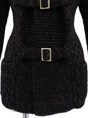 2009年製 カシミアベルトデザインニットカーディガン ブラック/マルチ