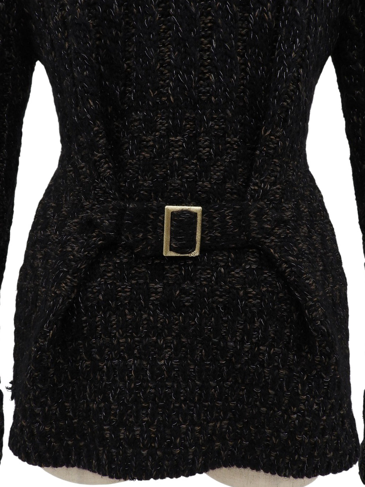 2009年製 カシミヤベルトデザインニットカーディガン ブラック/マルチ