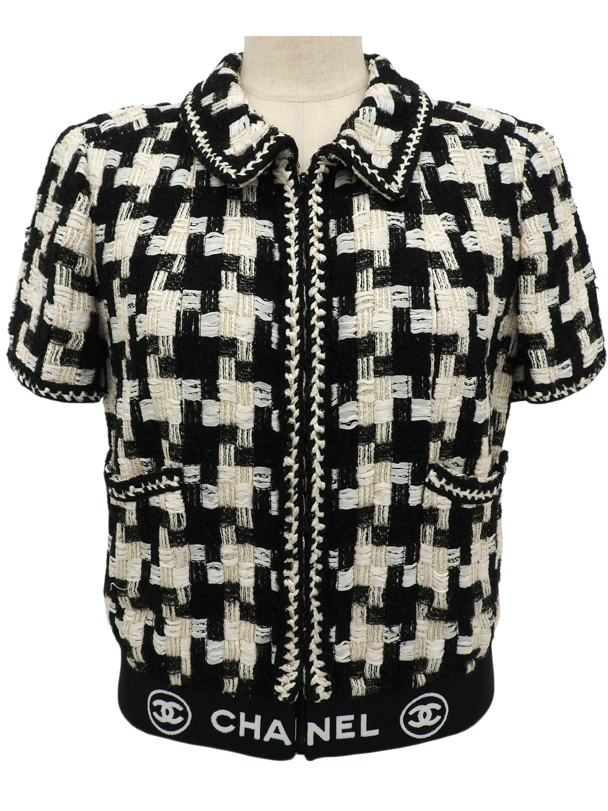 ハウンドトゥースパターンロゴハーフスリーブジャケット ブラック/ホワイト